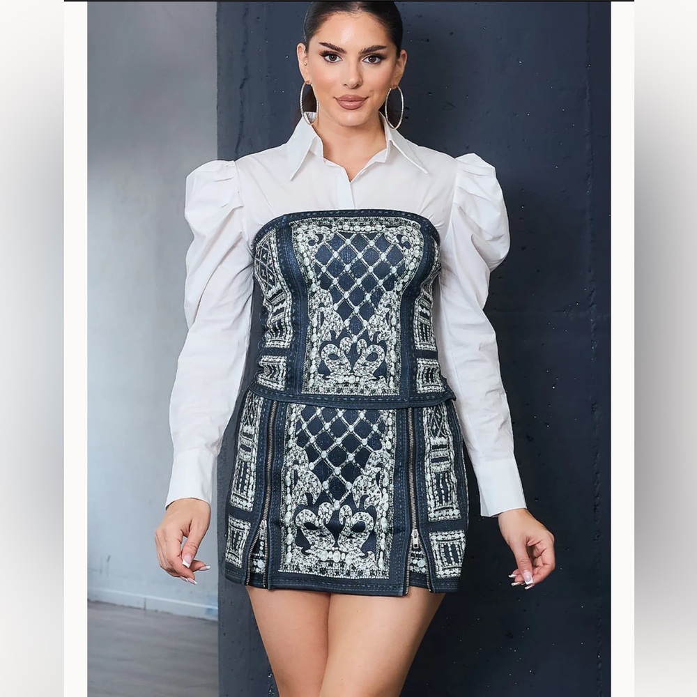 GRLFRND Puff Sleeve Cropped Shirt